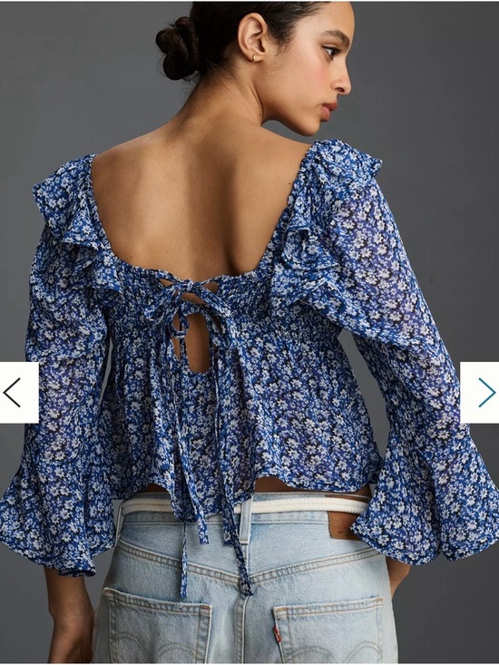 Anthropologie Maeve Square-Neck Sheer Babydoll Top - Picture 2 of 8